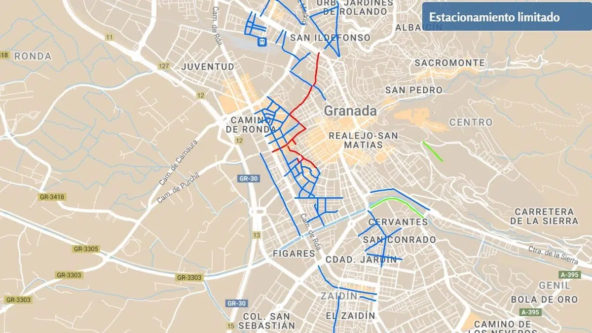 Mapa de la zona azul de Granada