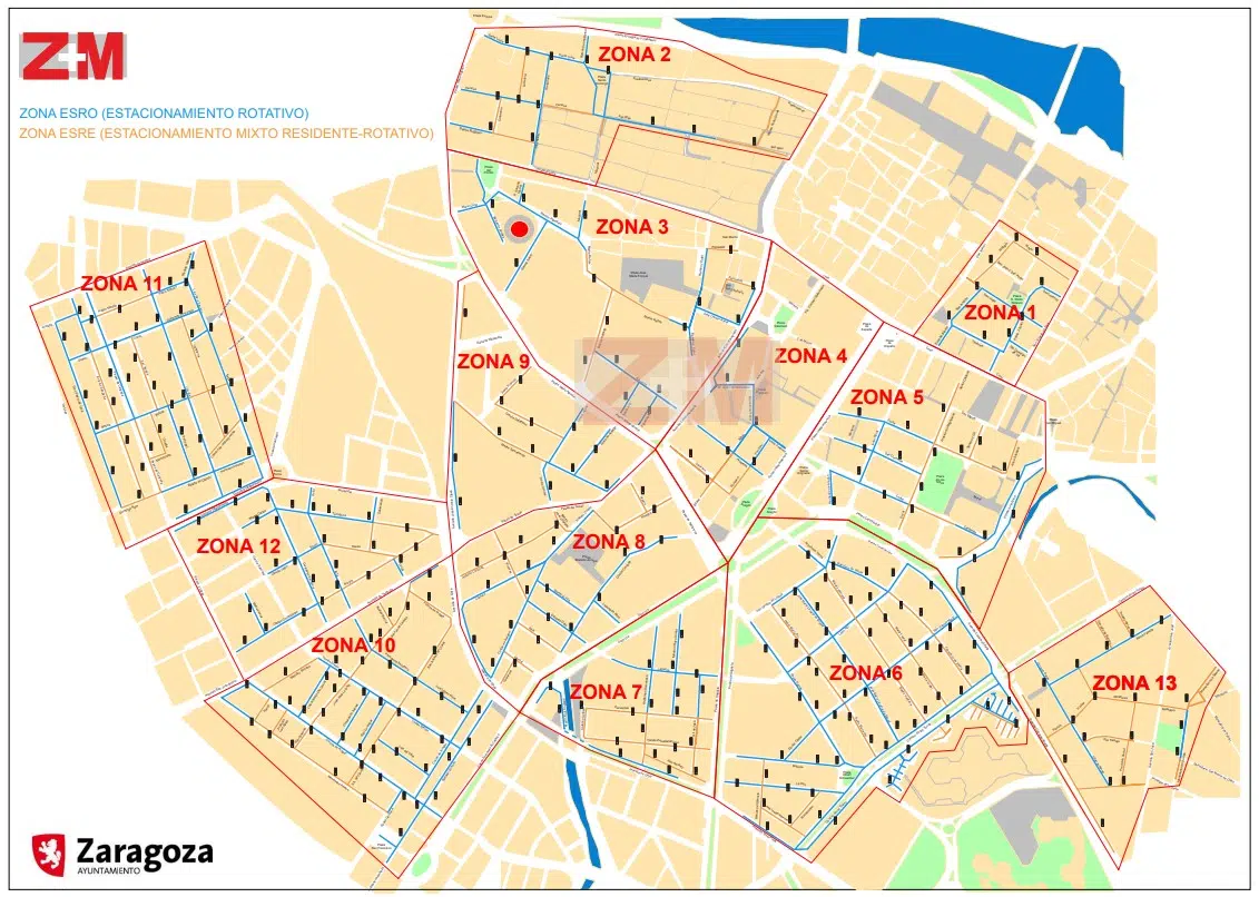 Mapa callejero de la zona azul de Zaragoza