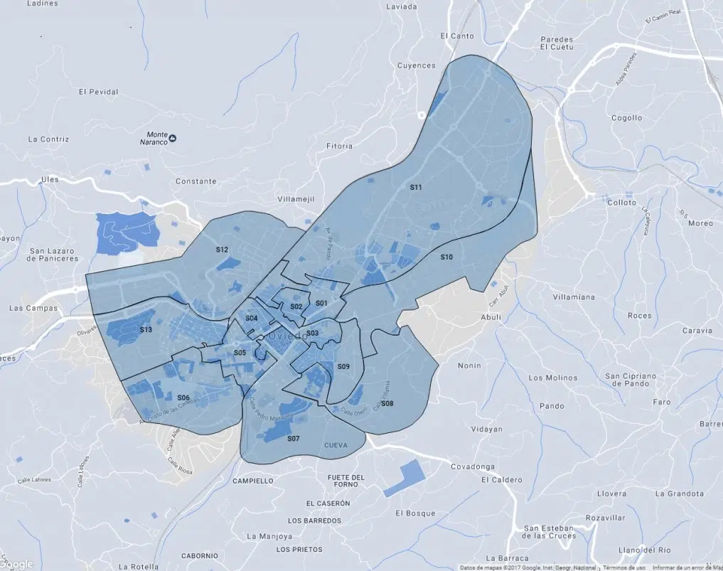 Mapa de la zona azul de Oviedo