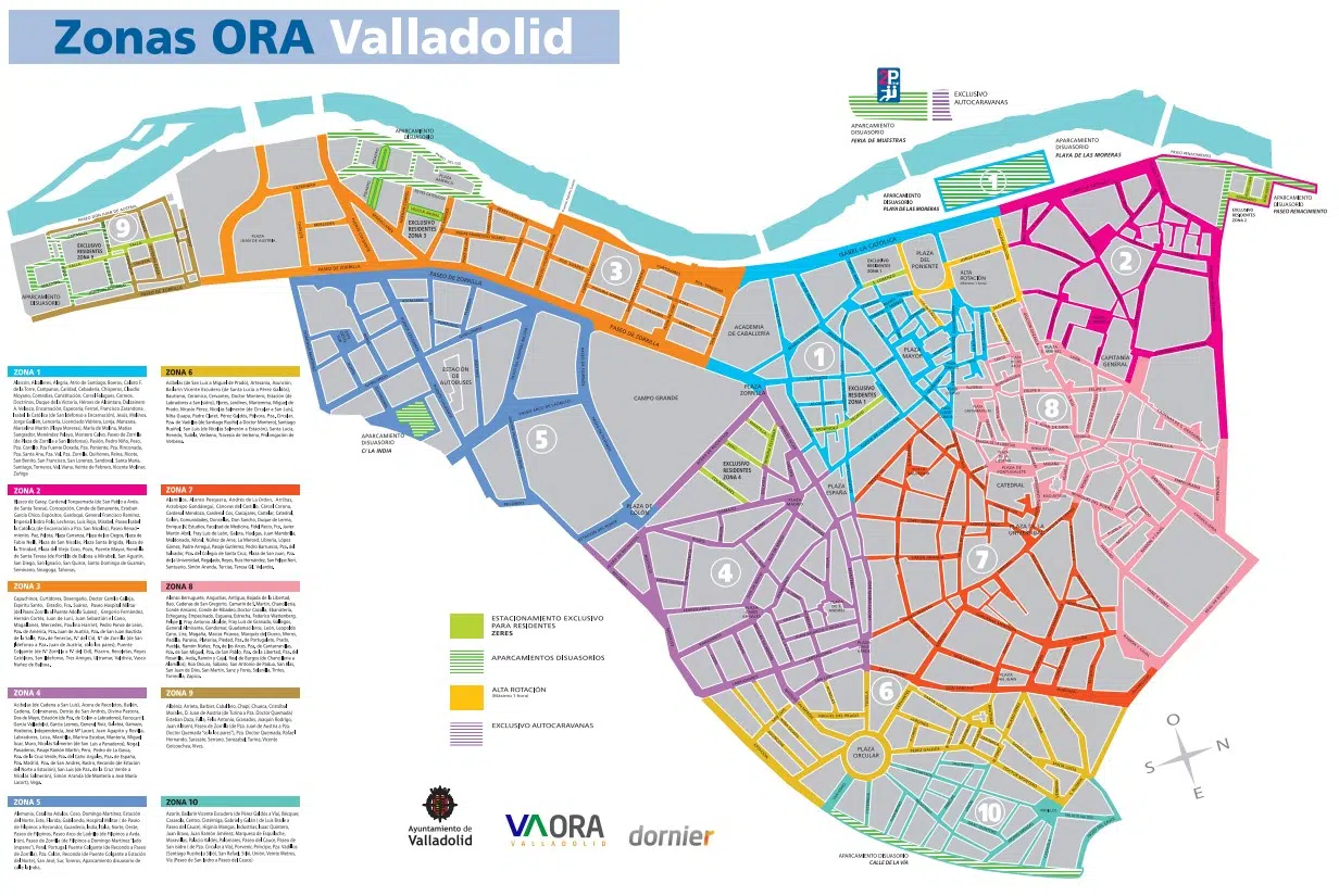 Mapa de la zona azul de Valladolid
