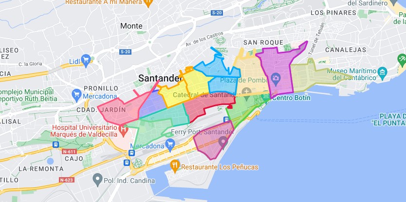 Mapa de la Zona Azul de Santander